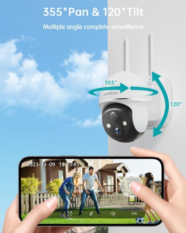 ZUMIMALL Security Cameras Wireless Outdoor,360°View, 2K Battery Powered Outdoor Cameras for Home Security, Color Night Vision, Work with Alexa, 2-Way Talk, IP66, AI Analysis, Cloud Storage