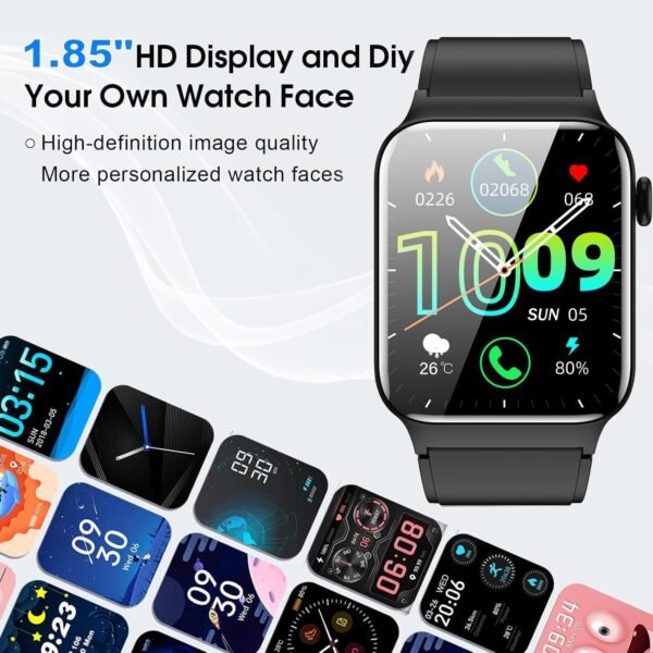 Smart Watches for Men Women - 1.83" HD Smartwatch for Android iOS Compatible with Bluetooth (Answer/Make Calls), Android Watch IP68 Waterproof Fitness Watch, Sleep (Black)