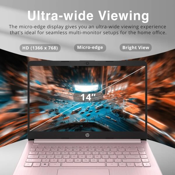 HP New 14" HD Ultra Light Thin Laptop, Quad-Core Intel Celeron Processor, 8GB RAM, 192GB (64GB eMMC+ 128GB Card), Wi-Fi, Upto 11 Hours, Windows 11 S + 1 Year Office 365+HubxcelAccessory, Pink