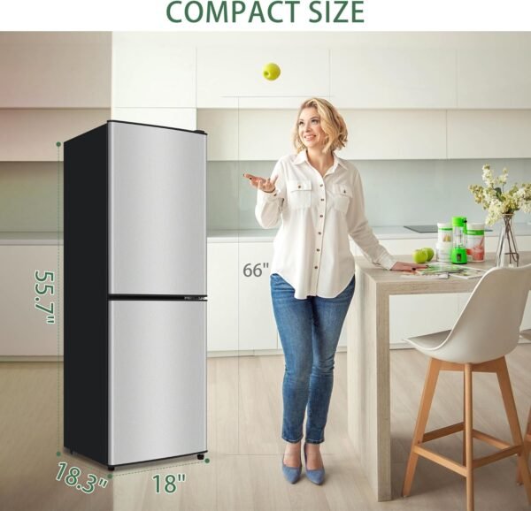 5.6 Cu.Ft Refrigerator, Double Door Fridge with Freezer, RV Refrigerator with 7 Adjustable Thermostat, 3 Shelves and 3 Drawers, Apartment Nevera for Garage, Kitchen, Silver