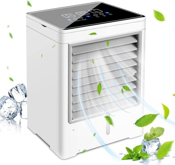 Portable Air Conditioners, USB Personal Mini Air Conditioner with 3-Speed, Evaporative Air Cooler with Touch Screen, Portable Ac Unit Fan for Room, Tent, Bedroom, Car, RV, and Camping
