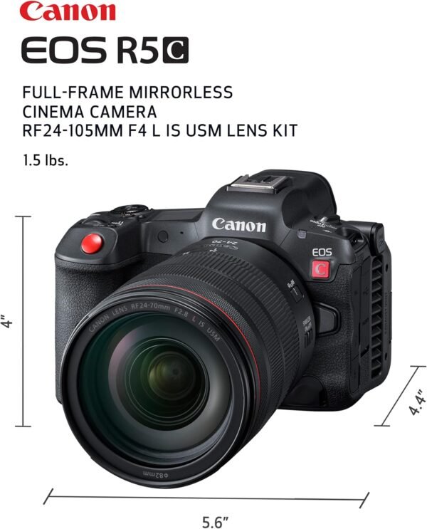 Canon EOS R5 C RF24-105mm F4 L is USM Lens Kit 8K/60P FF Sensor Pro Cinema/Photo Camera, RF Mount, Internal RAW, 8K HDMI RAW Out, 4K/2K Oversampling, Compact, Lightweight Design, Dual Pixel CMOS AF