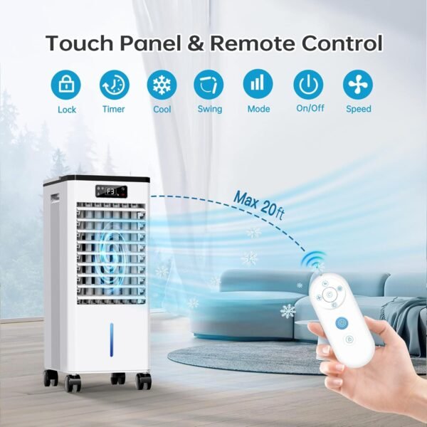 Portable Air Conditioners, 3-IN-1 Swamp Cooler, Evaporative Air Cooler, 4 Modes & 3 Speeds, 2-Gal Water Tank for Cooling, 16 FT/S Remote Control, Windowless Air Conditioner for Indoors