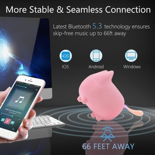 Portable Bluetooth Speaker, Mini Wireless Speakers with Clarity Stereo, Super Bass,TWS Pairing,Built-in Mic,40H Playtime,BT5.3,Powerful Rich Room-Filling Sound, Cute Pet Speaker (Pink)
