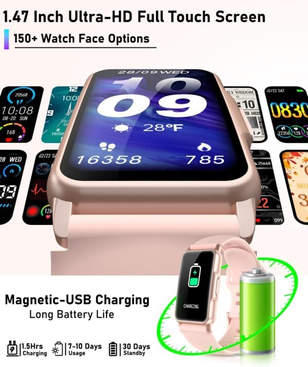 Smart Watch Fitness Tracker with 24/7 Heart Rate, Blood Oxygen Blood Pressure Monitor Sleep Tracker 120 Sports Modes Activity Trackers Step Calorie Counter IP68 Waterproof for Andriod iPhone Women Men