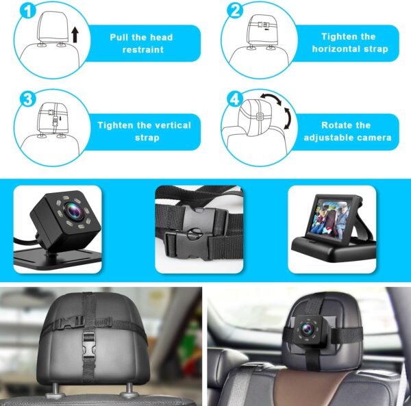 Baby Car Mirror with 4.3'' HD Night Vision Function Display, Safety Car Seat Camera with Wide Crystal Clear View, Easily Observe The Baby’s Move(Not USB)