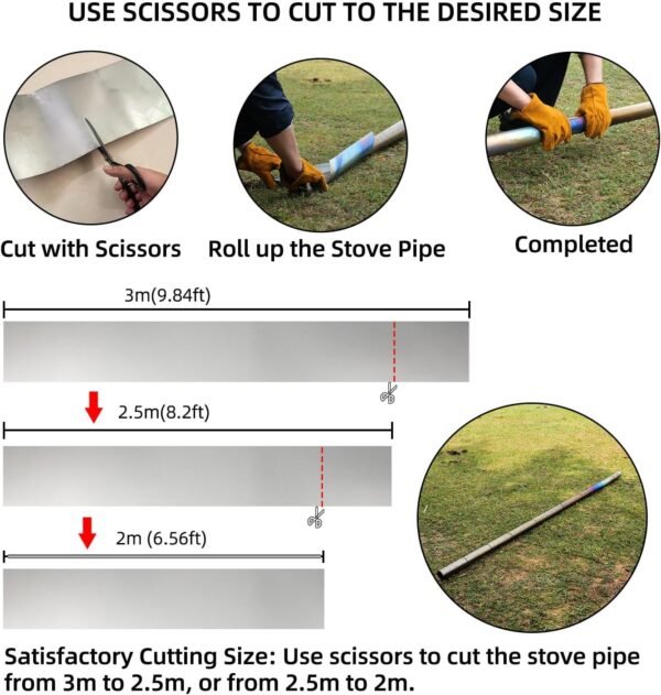 Titanium/Stainless Steel Rollable Chimney Pipe, Lightweight and Portable, DIY Folding Chimney for Hot Tent Stove, Titanium Tent Stove, Hunting (Titanium, 3m/9.8ft)