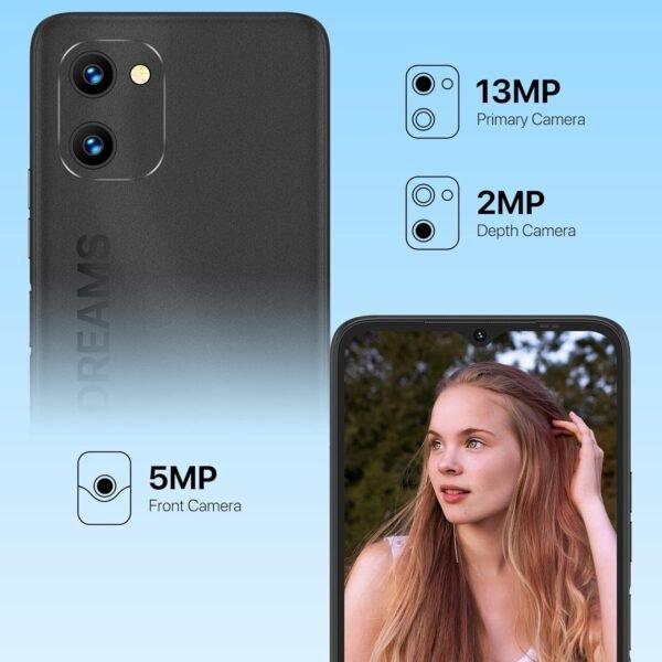 UMIDIGI C1 Cell Phone Unlocked, 5150mAh Battery with 6.52" Full Screen T-Mobile Smartphone 2GB RAM+32GB ROM 256GB Expandable 13+5MP Camera,AI face Unlock,GPS,Dual SIM,WiFi 2.4GHz/5GHz,Warranty,Black