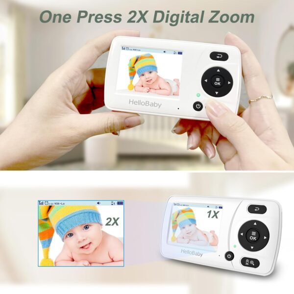 HelloBaby Monitor with Camera and Audio, 1000ft Long Range Video Baby Monitor-No WiFi, Night Vision, VOX Mode-Power Saving, 2.4'' Portable Travel Screen, Baby Safety Camera, for Baby/Pet, Plug & Play
