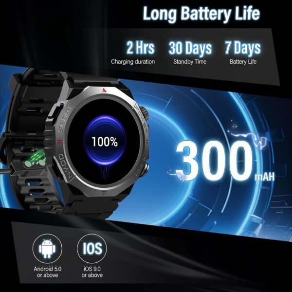 Military Watches for Men (Answer/Make Calls), 1.39" HD Display Fitness Watches, Heart Rate/Sleep Monitor, 110+ Sports Modes Smart Watch for Men, IP68 Waterproof, 30Day, Watch for Android/iPhone, Black