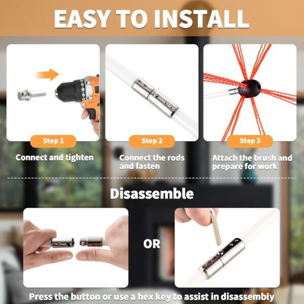 Bluesea 16 Feet Chimney Sweep Kit, Ergonomic Chimney Cleaning System with Strong Brush, Extends Up to 16 Feet, Includes 5 Flexible Chimney Rods