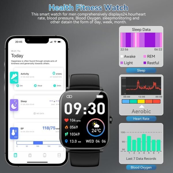 Smart Watch, 1.85" HD Smartwatch for Men Women (Answer/Make Calls), Fitness Watch with Heart Rate/Sleep/IP68 Waterproof/120+ Sports Modes, Pedometer, Android Smart Watch for Android iOS