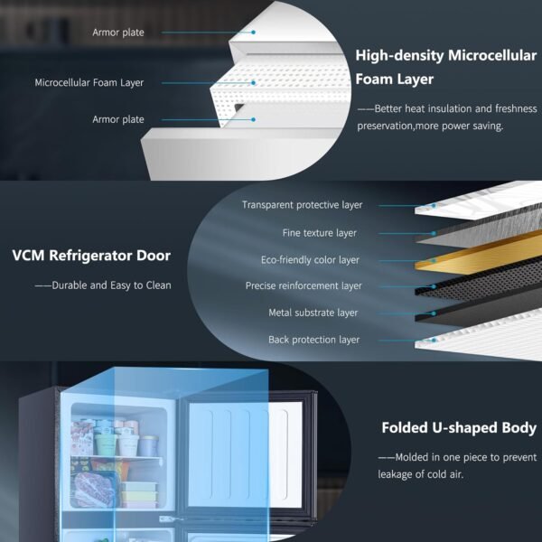 5 Cu Ft Fridge, Refrigerator with Freezer, 2 Doors Apartment Size Fridge, Energy-efficient, 5 Settings Temperature Adjustable, for Kitchen, Office, Dorm