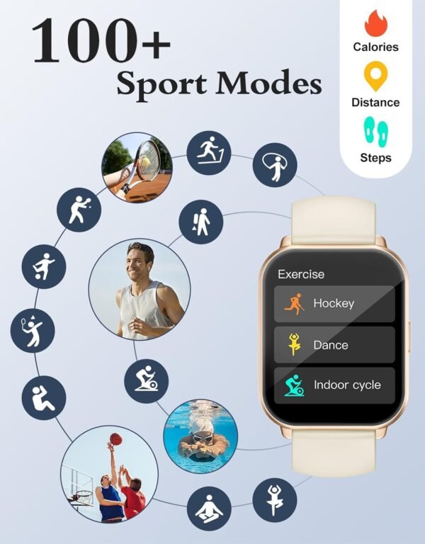 RUIMEN Smart Watches for Women Men (Answer/Make Calls), 1.8" Smartwatch for iOS/Android Phones, Fitness Tracker Heart Rate/Sleep Monitor Digital Watch Waterproof (2 Bands Included), Milky White