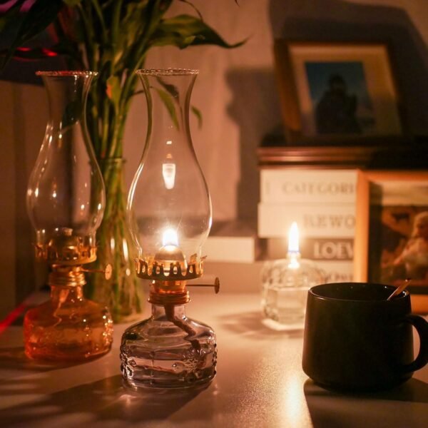Chamber Oil Lamp -10.6''×3.35'' Snowflake Gray Vintage Kerosene Lamp Crimped Top Chimney Beautifully Carved Glass Oil Lamps for Indoor Use