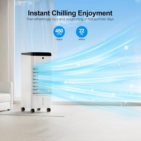 Portable Air Conditioners, 3 In 1 Swamp Cooler with 6 Ice Packs, Evaporative Air Cooler with 120°Oscillation, 12H Timer, 3 Speeds, 4 Modes, Remote, Cooling Fan for Bedroom, Living Room, Office