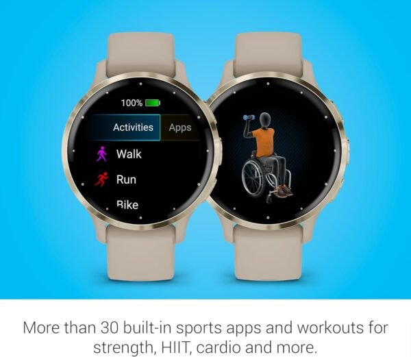 Garmin Venu 3S Soft Gold Stainless Steel Bezel 1.2-Inch AMOLED Touchscreen Display Smart Watch with 41mm French Gray Case and Silicone Band