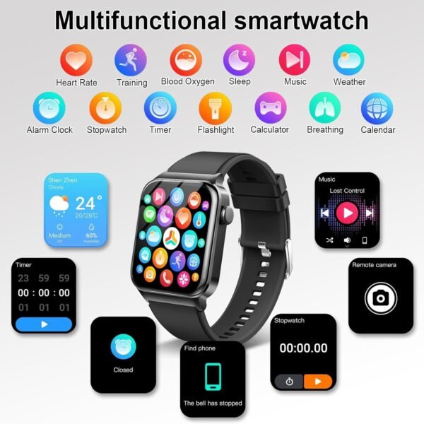 Smart Watches for Men Women - 1.83" HD Smartwatch for Android iOS Compatible with Bluetooth (Answer/Make Calls), Android Watch IP68 Waterproof Fitness Watch, Sleep (Black)