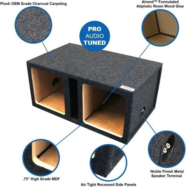 Atrend 12" Kicker Square/Dual Vented/Solo-Baric L5 & L7Subwoofer / Speaker Enclosure - Premium Subwoofer Box Improves Audio Quality, Sound & Bass - Made in USA