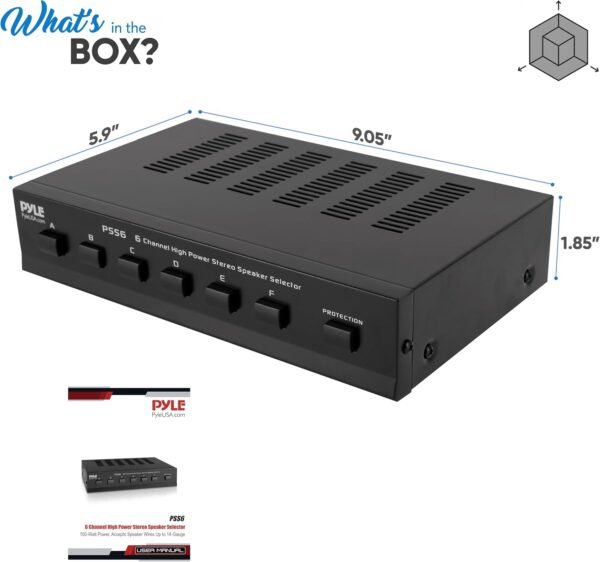 Pyle Home Premium New and Improved 6 Zone Channel Speaker Switch Selector Switch Box Hub Distribution Box for Multi-Channel High Powered Stereo Amplifier A,B,C,D Switches, 6 Pairs Of speakers - PSS6