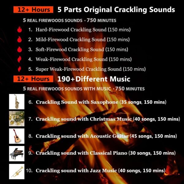 Bass-Boosted Electric Fireplaces Crackler Sound Box,Fire Crackling Speaker Machine,Rechargeable Portable Sound Box for,White Noise,24 Hours Playtime,190+ Different Music
