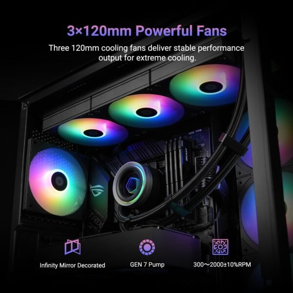 ID-COOLING FX360 INF 360mm Liquid CPU Cooler, AIO Cooler with ARGB Infinity Mirror Effect, 3x120mm Daisy-Chained Fans Low-Noise Operating 27.2dB(A) Max., Intel LGA1851/1700/1200/115X & AMD AM5/AM4