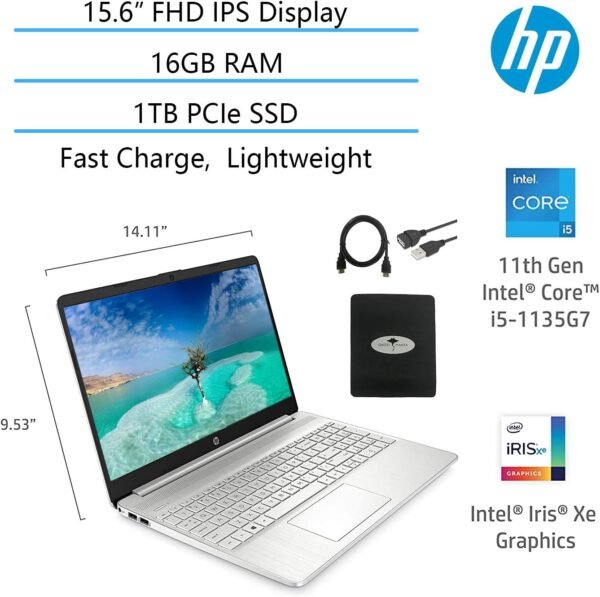 HP 15.6 FHD IPS Flagship Laptop Computer, 11th Gen Intel 4-Core i5-1135G7(Up to 4.2GHz, Beat i7-1060G7), 16GB RAM, 1TB PCIe SSD, Iris Xe Graphics, Bluetooth, HDMI, WiFi, Win11, w/GM Accessories