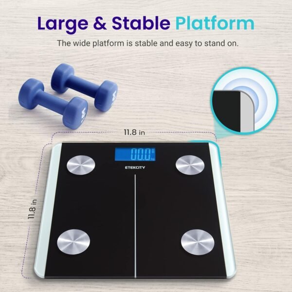 Etekcity Smart Rechargeable Body Fat Scale, Digital Bathroom Scale for Body Weight and Muscle, Accurate Weighing Machine for People Sync with Smartphone App, 400lb, Black