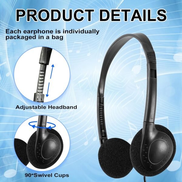 CN-Outlet 10 Packs School Headphones Bulk for Classroom Students Kids Children Toddler Boys Girls Teens and Adult (10 Black)