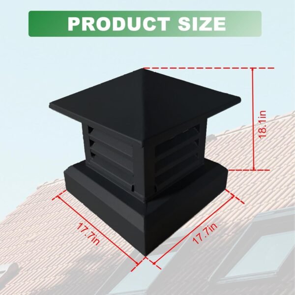 Rainproof Chimney Cap, Mesh Fireplace Roof Caps, Aluminum Alloy Square Windproof Chimney Cover, Flue Vent Cover Fits Outdoor Roof (Black, 17.7×17.7in/45×45cm)