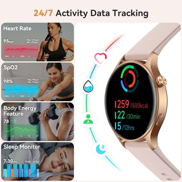 aeac Smart Watch for Women, AMOLED Ultra-Clear Screen Activity Trackers with Heart Rate/Sleep/SpO2 Monitor, Smartwatch for iPhone/Samsung/Android, 110+ Sport Modes Waterproof Fitness Reloj Inteligente