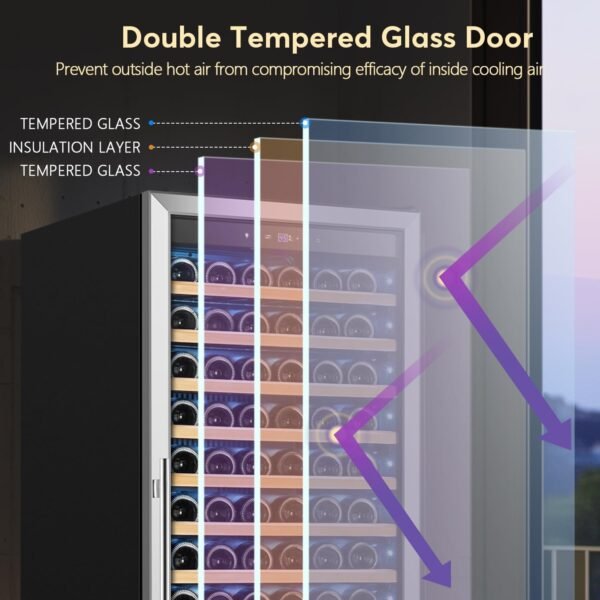 Tylza Upgraded 154 Bottles Wine Cooler Refrigerator, 24 Inch Tall Wine Fridge Built-in or Freestanding with Professional Compressor, Low Noise Fast Cooling and Intelligent Temperature Memory