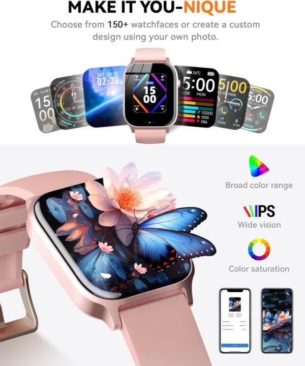 Smart Watch for Men Women- Answer/Make Call, IP68 Waterproof Fitness Tracker Watch with Heart Rate Monitor Sleep Step Counter (Pink, 1.83)