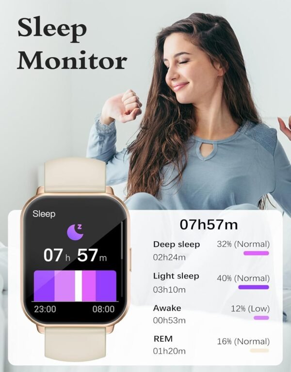 RUIMEN Smart Watches for Women Men (Answer/Make Calls), 1.8" Smartwatch for iOS/Android Phones, Fitness Tracker Heart Rate/Sleep Monitor Digital Watch Waterproof (2 Bands Included), Milky White