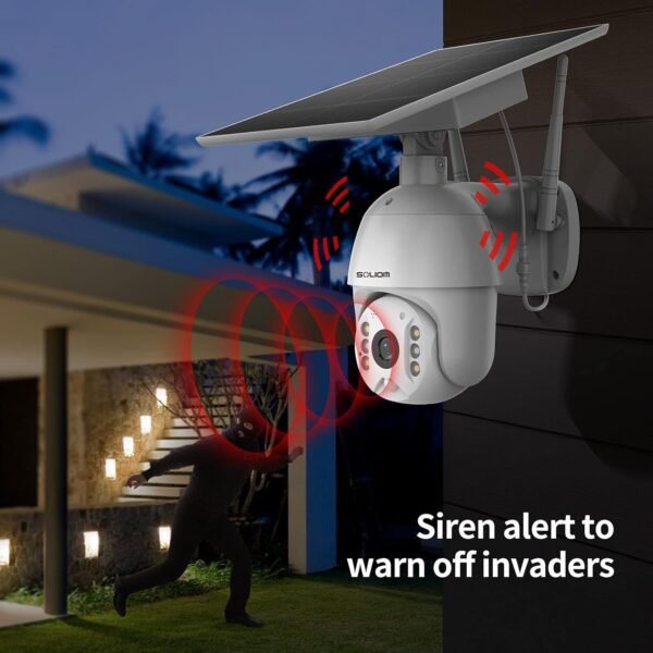 SOLIOM S600 Outdoor WiFi Security Camera - 360° Pan Tilt, Solar Powered with Battery, Motion Detection, Color Night Vision, 2-Way Talk, Remote Access