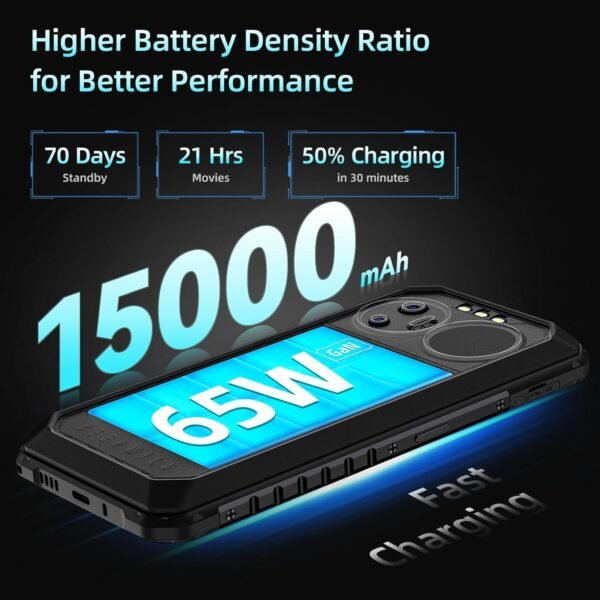 B2 Ultra Rugged Smartphone, 24GB(12+12) RAM+256GB ROM, 6.78" FHD+ 120Hz Display, 200MP+64MP Night Vision Android 13 Cellphone, 15000mAh Battery (65W), IP68 IP69K Phone Unlocked/NFC/WiFi/OTG