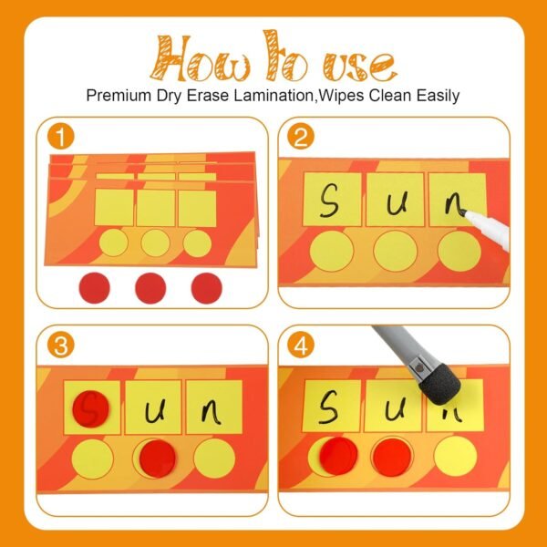 Yexiya 200 Pcs Sound Box Mats and Chips Set Include 48 Dry Erase Mats and 152 Chips and Phonemic Awareness Phonics Games Classroom Reading Games for Kindergarten Preschool Elementary Student