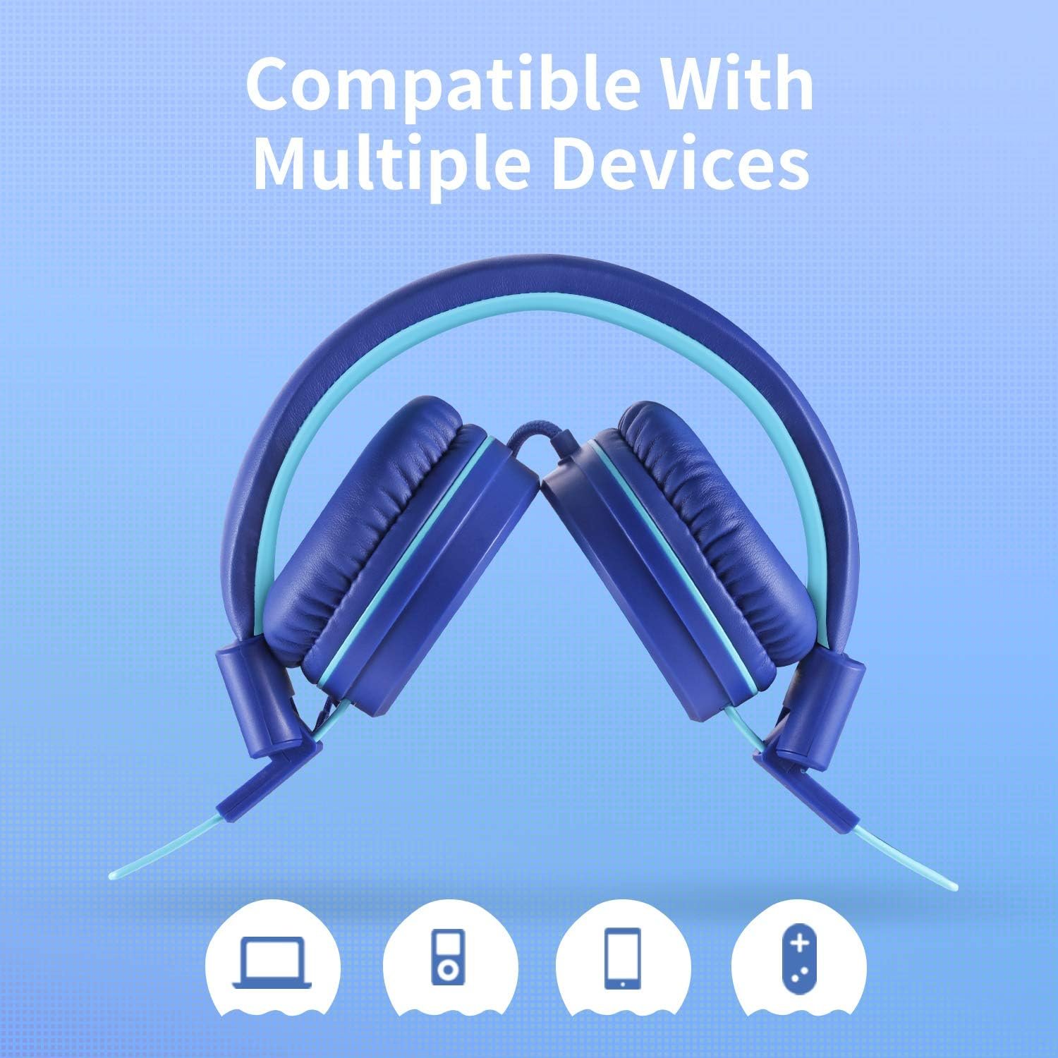 P10 Kids Stereo Headphones with Microphone for Children Boys Girls,Adjustable 85dB/94dB Volume Control Foldable On-Ear Headphone for School/PC/Cellphone(Blue)