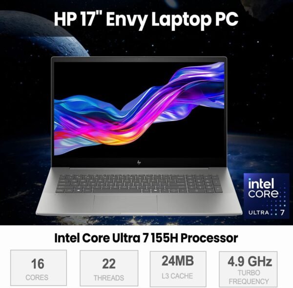 HP Envy High Performance AI Laptop, 17.3" FHD Touchscreen, Intel Core Ultra 7 155H, 64GB DDR5 RAM, 1TB SSD, Backlit KB, Wi-Fi 7, W11P, Grey, (Targus USB-C 100W) Docking Station Bundle