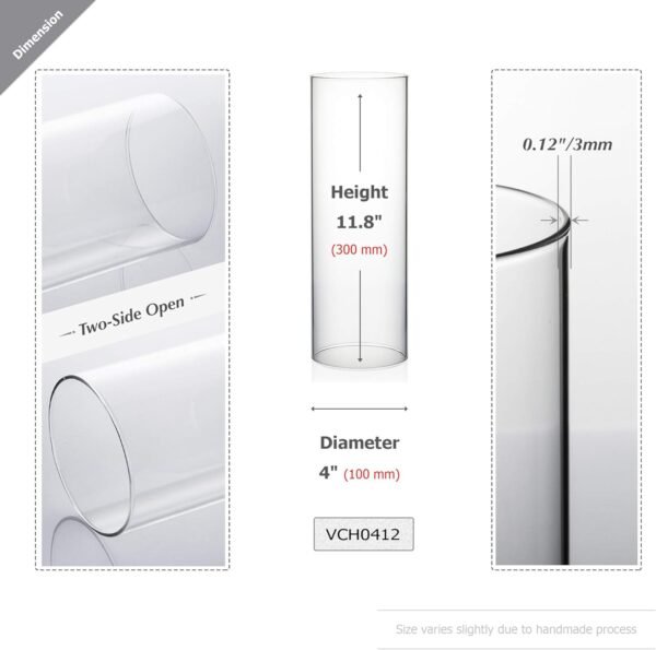 WGVI Hurricane Candle Holder Sleeve, Wide 4", Height 12", 2 Pieces, Clear Glass Cylinder Open Both Ends, Chimney Shade Tube (HST0412_2pc)