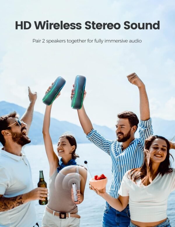 Portable Bluetooth Speaker, IPX7 Waterproof Wireless Speakers with Colorful Flashing Lights, 25W Super Bass 24H Playtime, 100ft Range, TWS Pairing for Outdoor, Home, Party, Beach, Birthday Gift