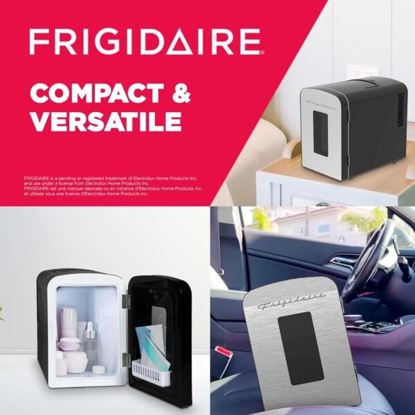 Frigidaire Portable 9-Can Mini Cooler Fridge, 5L, Brushed Stainless Rugged, Window, EFMIS189-SS, Clear Door, Glass