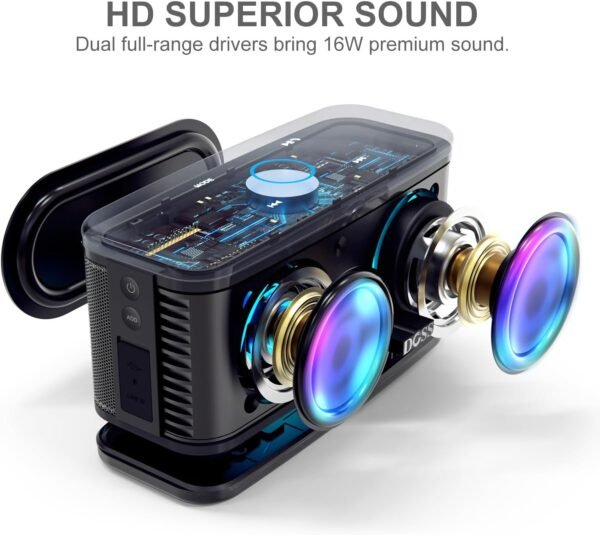 DOSS SoundBox Plus Bluetooth Speaker with HD Sound, Wireless Stereo Pairing, Built-in Mic, 20H Playtime, Portable for Home, Outdoor - Black