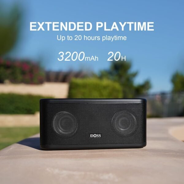 DOSS SoundBox Plus Bluetooth Speaker with HD Sound, Wireless Stereo Pairing, Built-in Mic, 20H Playtime, Portable for Home, Outdoor - Black