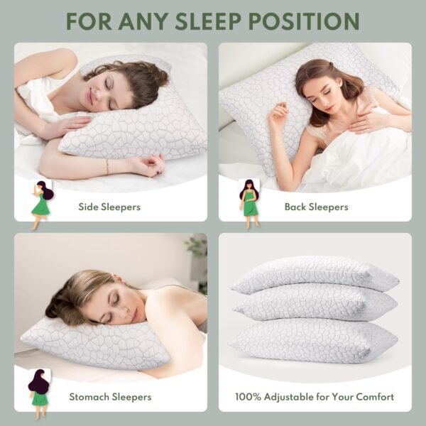 Cooling Pillows Queen Size Set of 2 - Shredded Memory Foam Pillow for Sleeping 2 Pack, Adjustable Cool Bed Pillows for Side, Back, and Stomach Sleepers, Gel Pillow Washable Removable Cover