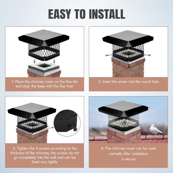 INNO STAGE Chimney Cap - 13"x13" Galvanized Steel Chimney Cover, Chimney Rain Caps, Fireplace Chimney Caps with Adjustable Metal Screws & Gloves