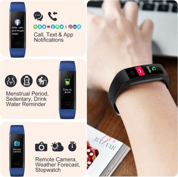ENGERWALL Fitness Tracker with Step Counter/Calories/Stopwatch, Activity Tracker with Heart Rate Monitor, IP68, Health Tracker with Sleep Tracker, Smartwatch, Pedometer Watch for Women Men Kids
