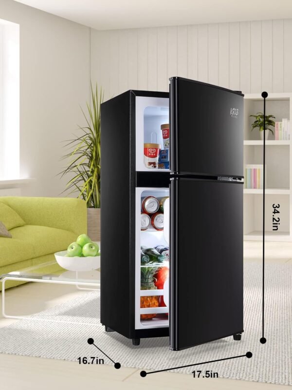 3.5 Cu.Ft Compact Refrigerator Mini Fridge with Freezer,7 Level Adjustable Thermostat Removable Shelves Small Refrigerator for Office Dorm Apartment Black,(KB02 FLS-80-BLACK)