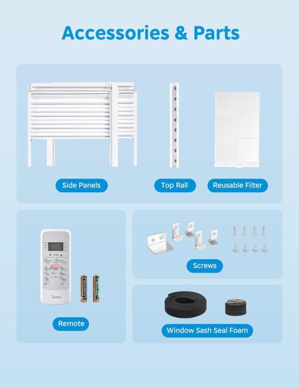 Midea MAW06R1CWT EasyCool 6,000 BTU Window Air Conditioner, Fan-Cools, Circulates and Dehumidifies up to 250 Sq Ft, Reusable Filter, LCD Remote Control, White