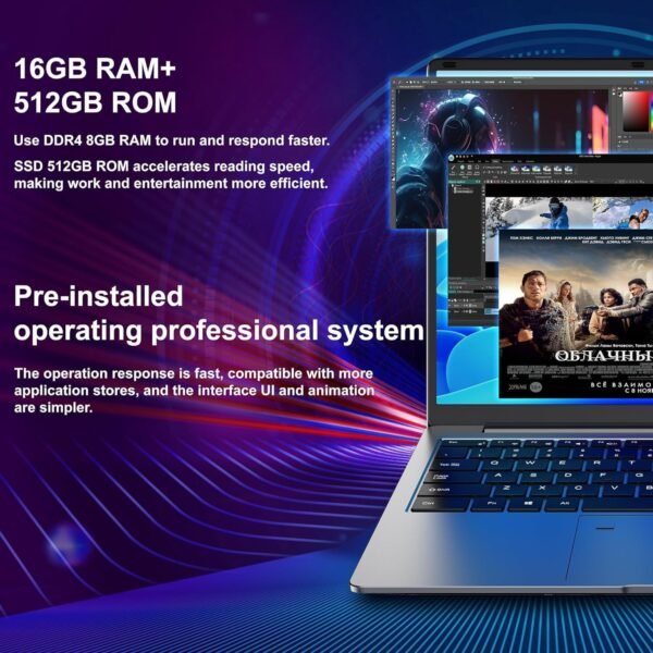 15.6" Laptop Computer - Quad-Core N95 Processor (Up to 3.4GHz) Laptop PC 16GB DDR4 512GB SSD, Students Business Laptop Support Touch ID,WiFi, BT4.2, HDMI, USB 3.0